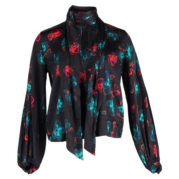 Ganni Floral Print Blouse in Black Silk
